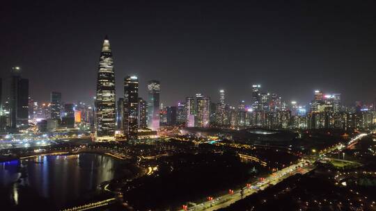 深圳南山区深圳湾夜景航拍