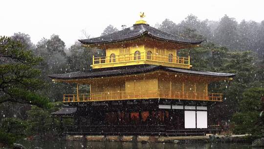 日本雪中的金阁寺