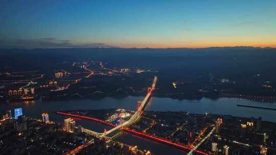 航拍宜昌城市夜景长江至喜大桥