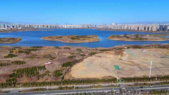 航拍山西太原晋阳湖晋阳里二期施工现场