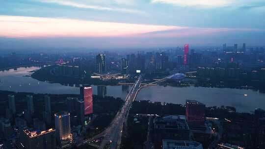 沈阳浑河大桥盛京大剧院夜景航拍