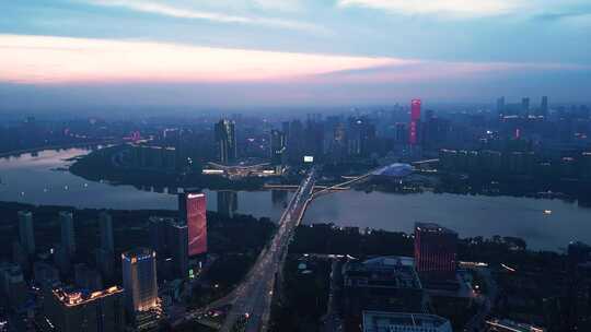 沈阳浑河大桥盛京大剧院夜景航拍视频素材模板下载