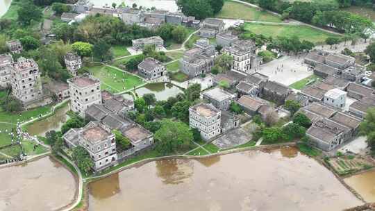 航拍江门开平碉楼文化旅游区 自力村景区视频素材模板下载