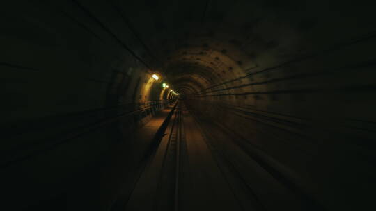 地铁穿过隧道的pov特写视频第一人称视角