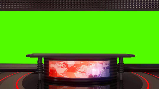 黑色虚拟直播间新闻演播室主持人绿幕背景