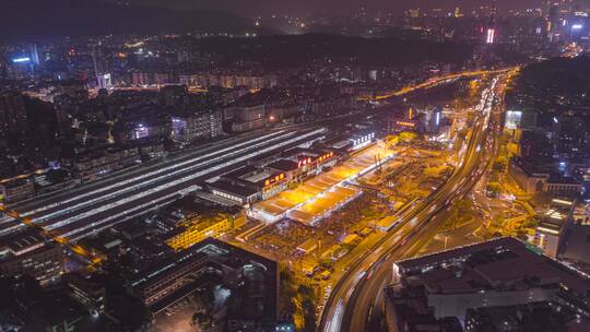 广州_广州火车站_环绕航拍夜景延时4K