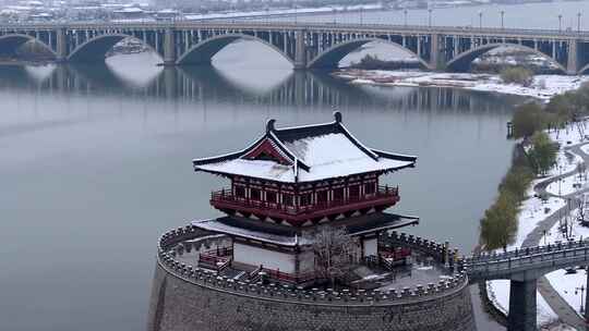 航拍洛阳雪景