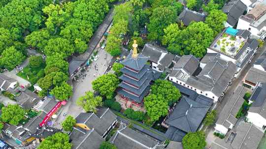 江苏苏州市姑苏区寒山寺江南水乡风景风光航视频素材模板下载