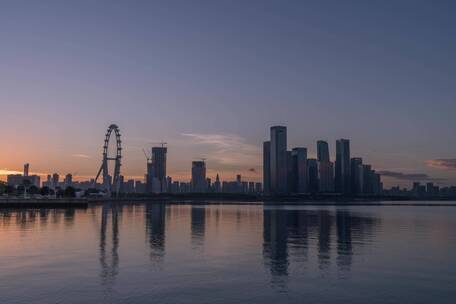 深圳欢乐港湾摩天轮水面倒影日出延时视频