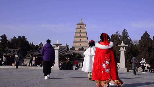 古城西安大雁塔景区及广场多角度素材