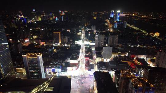 长沙五一大道黄兴路步行街夜景航拍