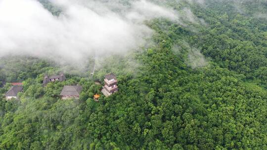 航拍鄂州西山风景区云海云雾中武昌楼