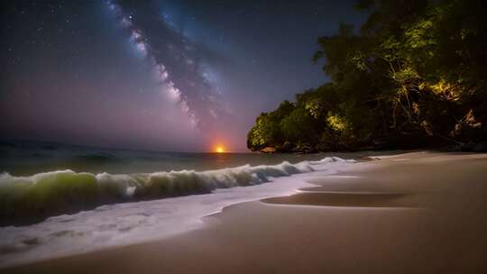 海滩星空夜景