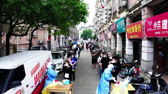 核酸检测航拍松江区上海疫情城市大白街道