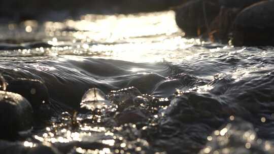 夕阳 水流 风景 水光 河流 慢动作 小溪