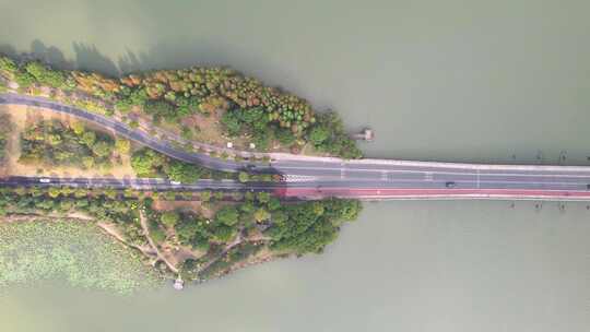 杭州湘湖景区道路航拍