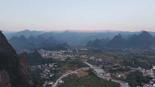 桂林阳朔山川夕阳航拍