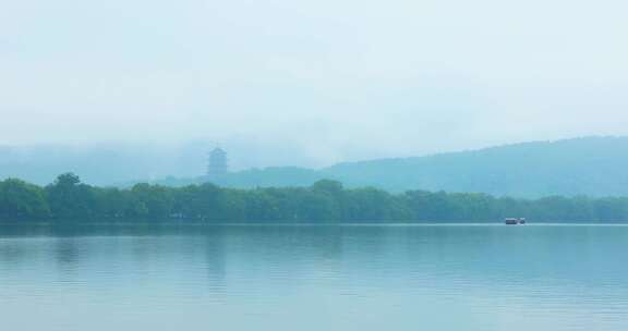 杭州西湖云雾空镜