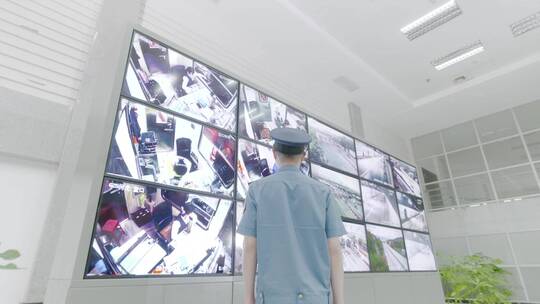 高速路网运行监控指挥中心画面执法人员背影视频素材模板下载