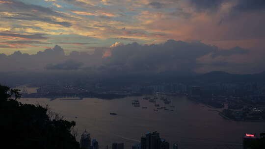 香港晚霞霞光城市大海湖泊高山航拍