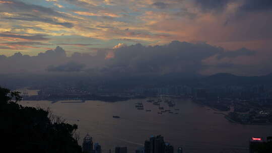 香港晚霞霞光城市大海湖泊高山航拍视频素材模板下载