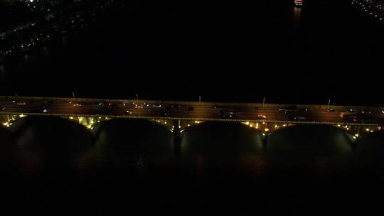4K航拍湖南长沙橘子洲大桥夜景灯光