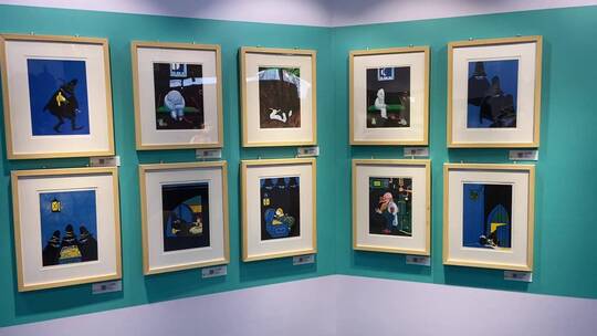 世界安徒生童话奖绘画作品展览济南展出视频素材模板下载
