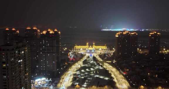 4K航拍哈尔滨城市夜景风光