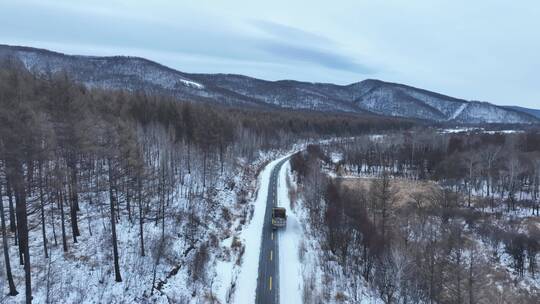 林区公路上的清雪作业车