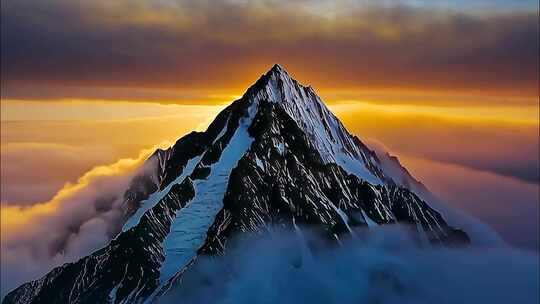 唯美雪山日照金山日出云海早晨清晨风景风光