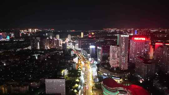 航拍泸州夜景中国酒城大剧院夜景