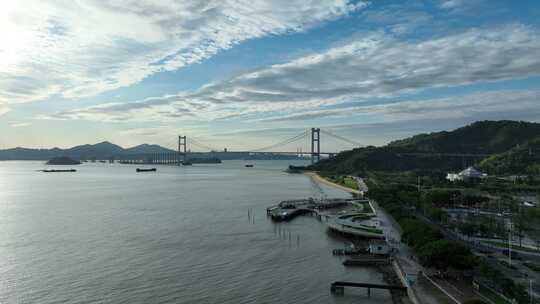 东莞虎门大桥航拍虎门炮台珠江风景景观古迹