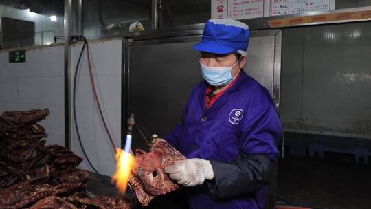 烤鸭 卤鸭工厂工作人员工作