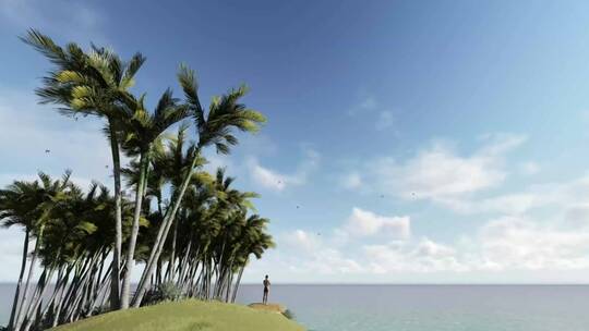在岛上以3D方式观看平静的大海