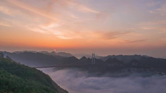 湖南湘西矮寨奇观5A景区日出云海延时摄影视频素材模板下载