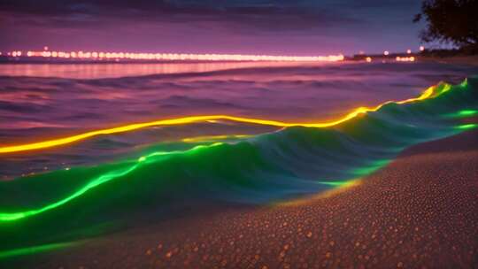 海边夜光波浪景观