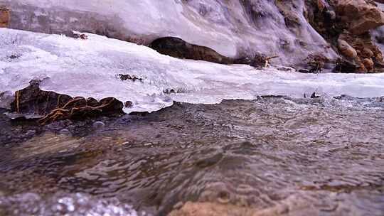 初春 冰雪融化 解冻 冰层 流水 融冰 河流