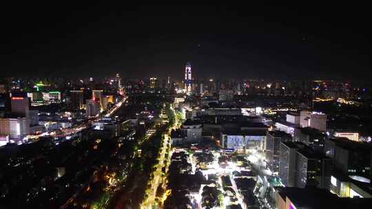 航拍山东济南老城区城市夜景