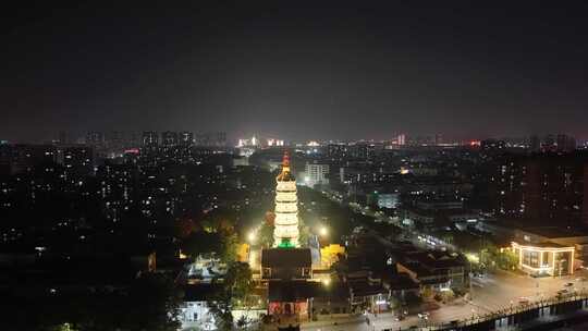 安徽安庆迎江寺振风塔夜景航拍