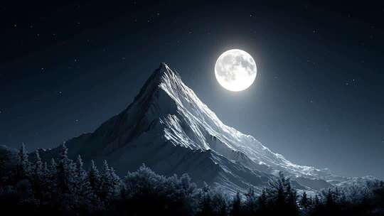月夜雪山星光璀璨银装素裹景色壮丽