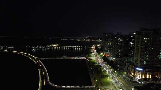 广东珠海城市夜景交通航拍