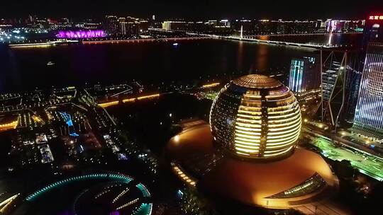 航拍杭州城市阳台灯光秀视频视频素材模板下载