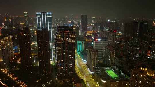 航拍上海浦东新区城市建筑夜景风光