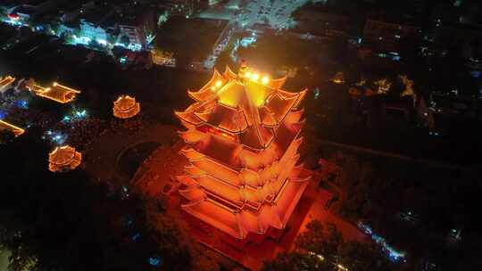 武汉黄鹤楼夜晚夜景航拍湖北武昌区地标建筑