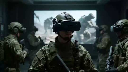 军人使用VR设备进行训练