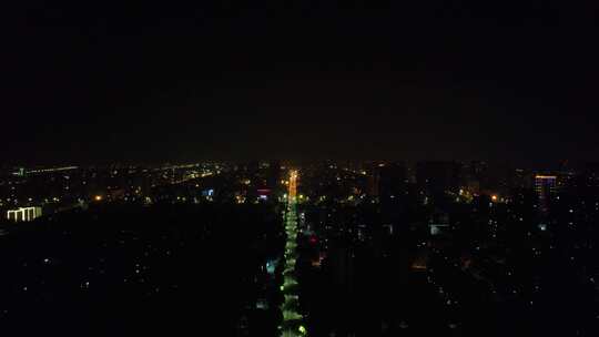 山东日照老城区城市夜景灯光航拍