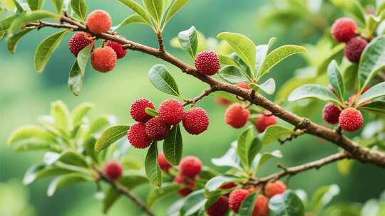 枝头成熟杨梅特写