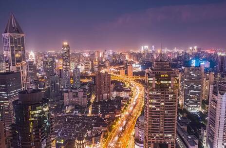 4K上海延安路高架交通车流夜景