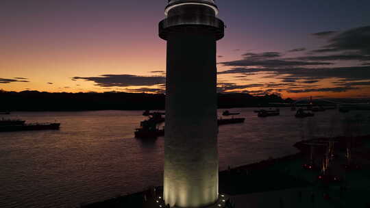 航拍宜昌沿江灯塔广场夜景