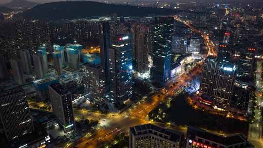 航拍杭州临平新城夜景延时